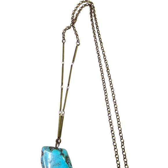 Boho Gemstone Necklace With Turquoise Red & Agate Stones On Antique Brass Chain - Picture 3 of 8